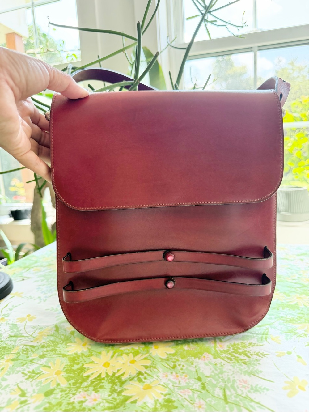 Vintage Christian Dior Made in France Leather Crossbody Purse Bag Deep Dark Red